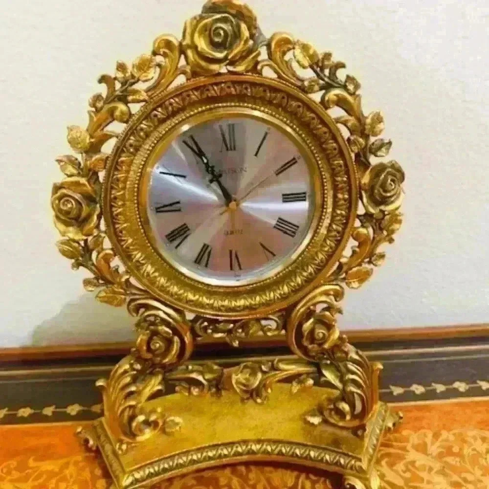 Vintage Matson K800 Rose Ormolu Gold Battery Powered Mantle Desk Clock Alarm